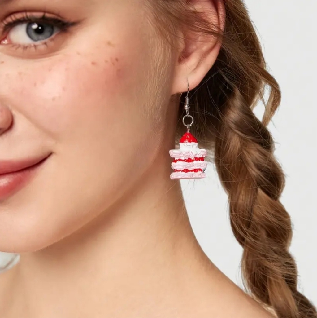 Strawberry Shortcake Cake Slice Dangle Earrings Nwot